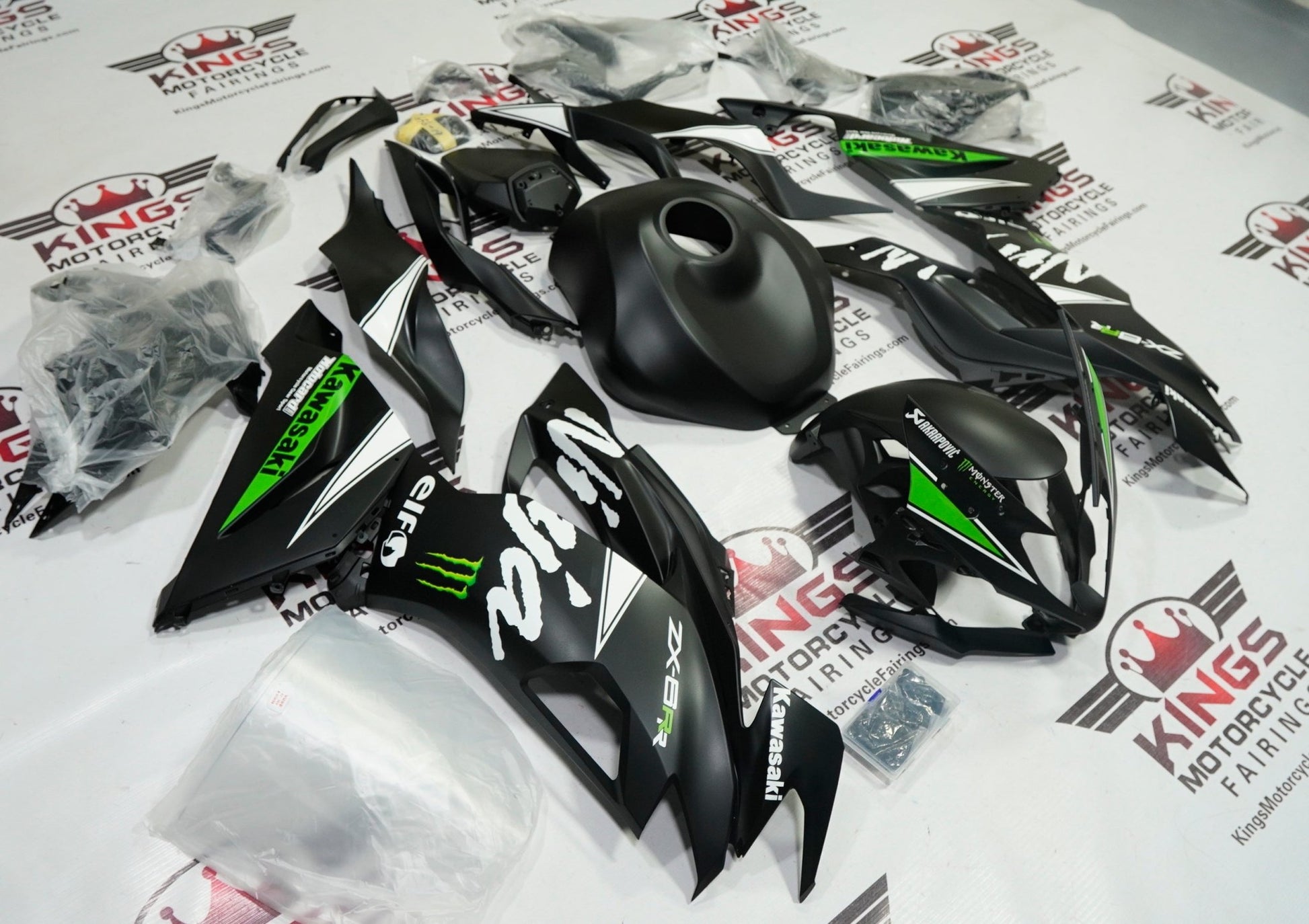 Kawasaki Ninja ZX6R 636 Fairing Kit (2019-2023) Matte Black, Green, White at KingsMotorcycleFairings.com