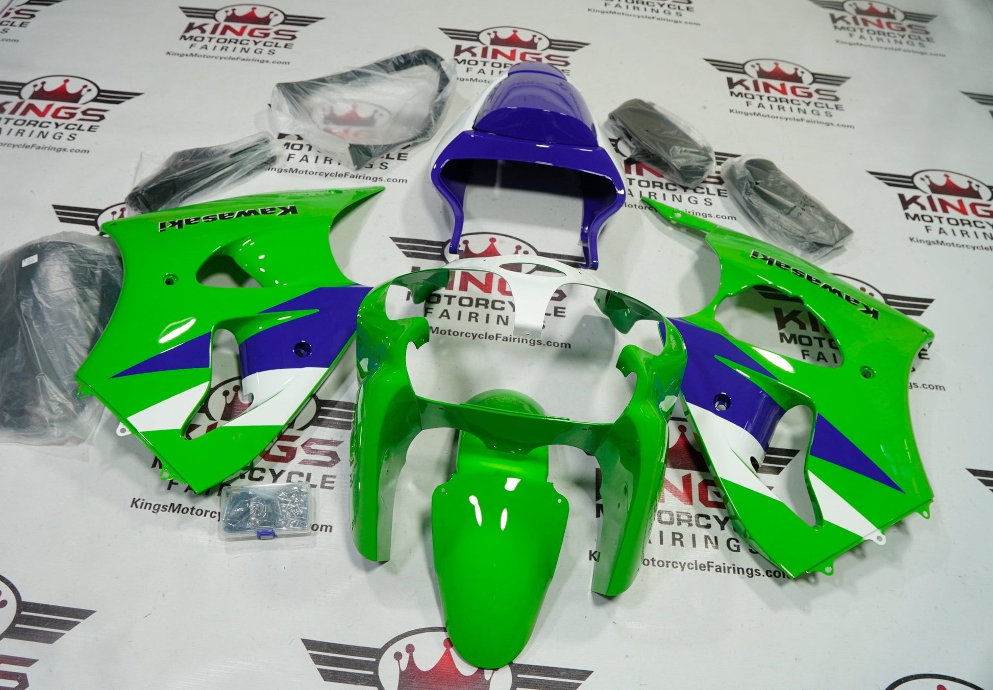 Kawasaki Ninja ZX6R 636 Fairings (2000-2002) Green, Purple, White at KingsMotorcycleFairings.com
