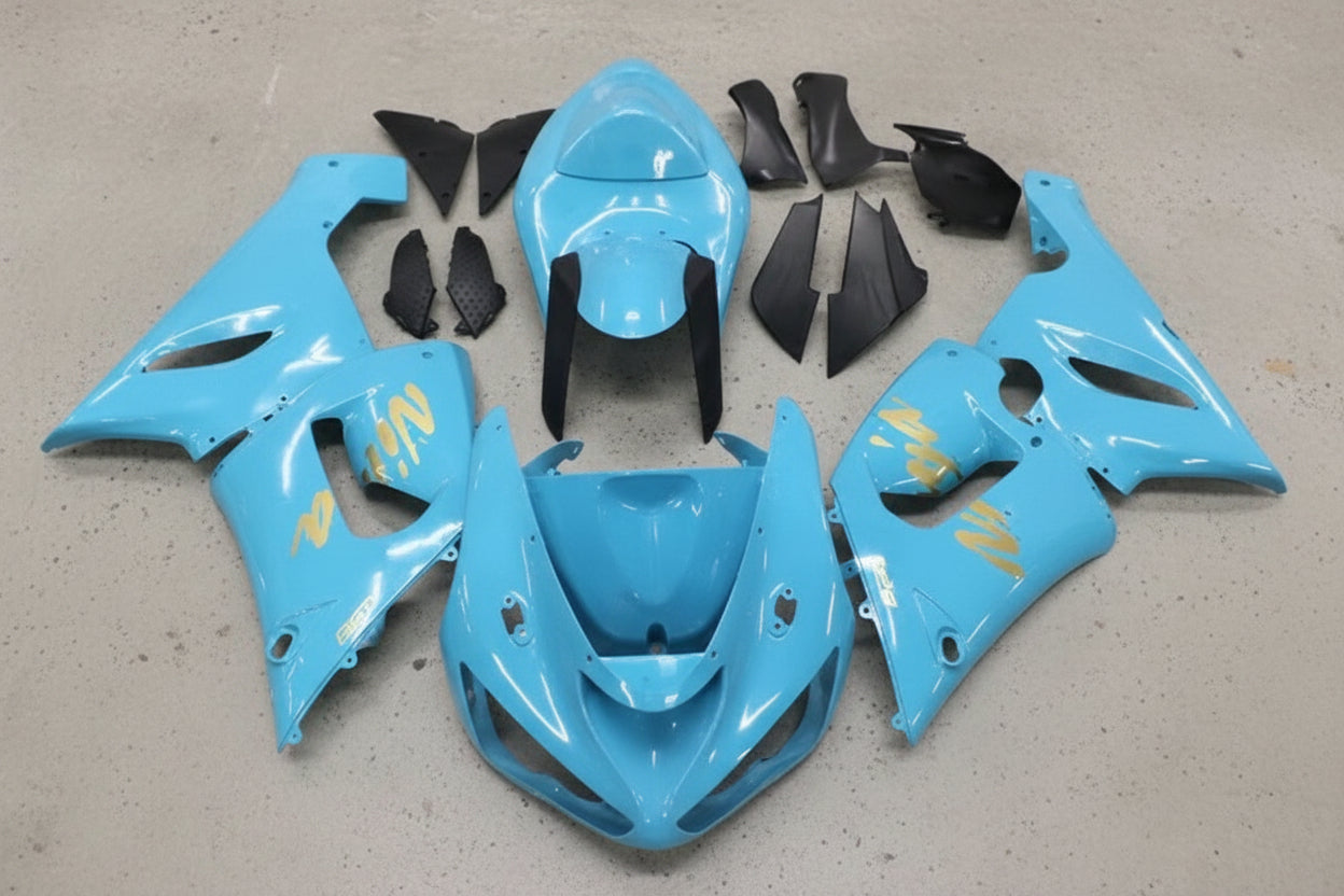 Kawasaki Ninja ZX6R 636 Fairings (2005-2006) Light Blue, Gold at KingsMotorcycleFairings.com