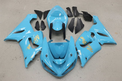 Kawasaki Ninja ZX6R 636 Fairings (2005-2006) Light Blue, Gold at KingsMotorcycleFairings.com