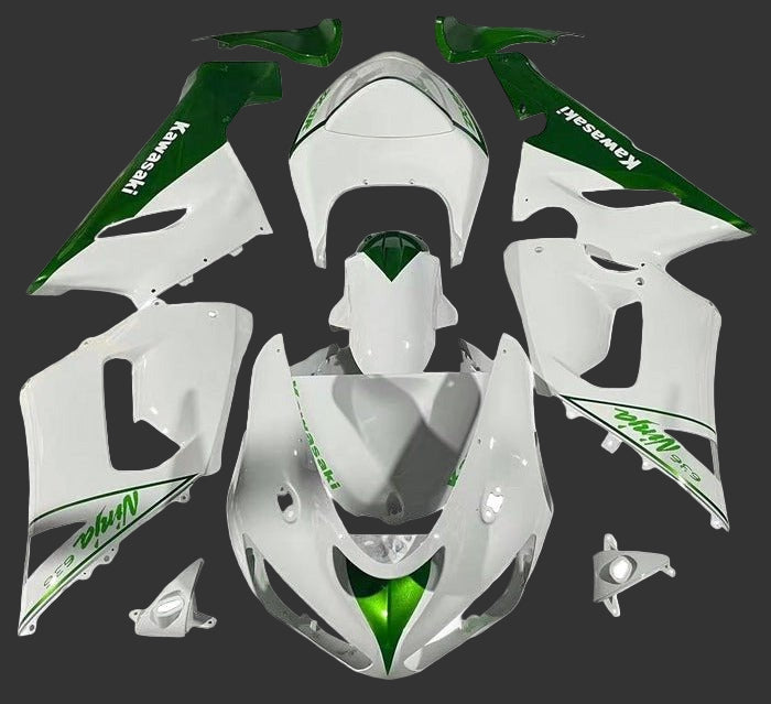 Kawasaki Ninja ZX6R 636 Fairings (2005-2006) White, Green at KingsMotorcycleFairings.com