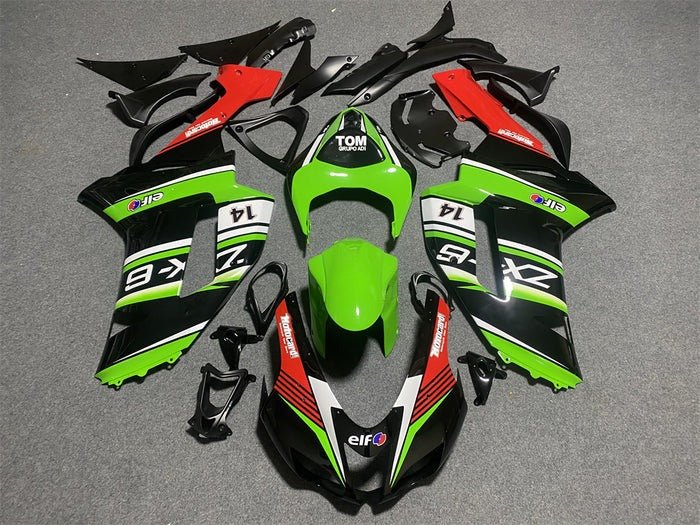 Kawasaki Ninja ZX6R 636 Fairings (2007-2008) Black, Green, White, Red at KingsMotorcycleFairings.com