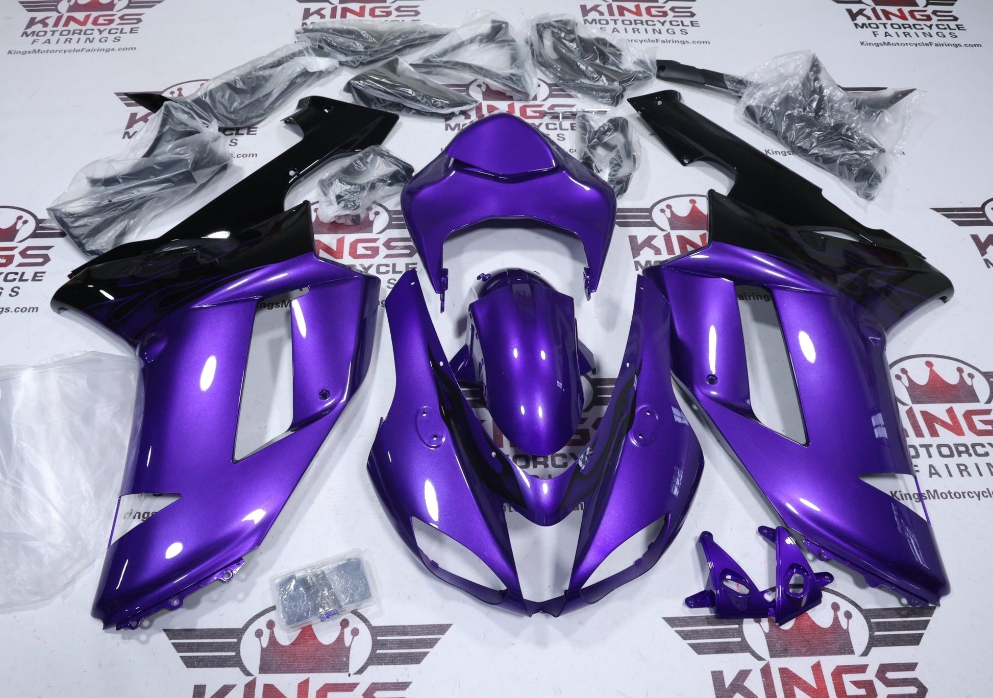 Kawasaki Ninja ZX6R 636 Fairings (2007-2008) Purple Flames from KingsMotorcycleFairings.com