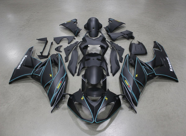 Kawasaki Ninja ZX6R 636 Fairings (2009-2012) Matte Black, Blue Stripes at KingsMotorcycleFairings.com