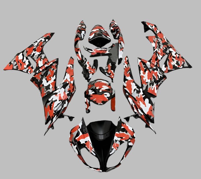 Kawasaki Ninja ZX6R 636 Fairings (2009-2012) Red, White, Black Camouflage at KingsMotorcycleFairings.com