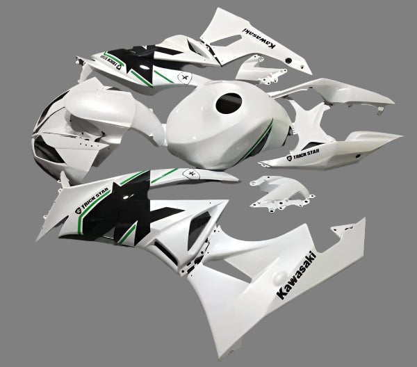 Kawasaki Ninja ZX6R 636 Fairings (2009-2012) White, Black, Green Trick Star at KingsMotorcycleFairings.com