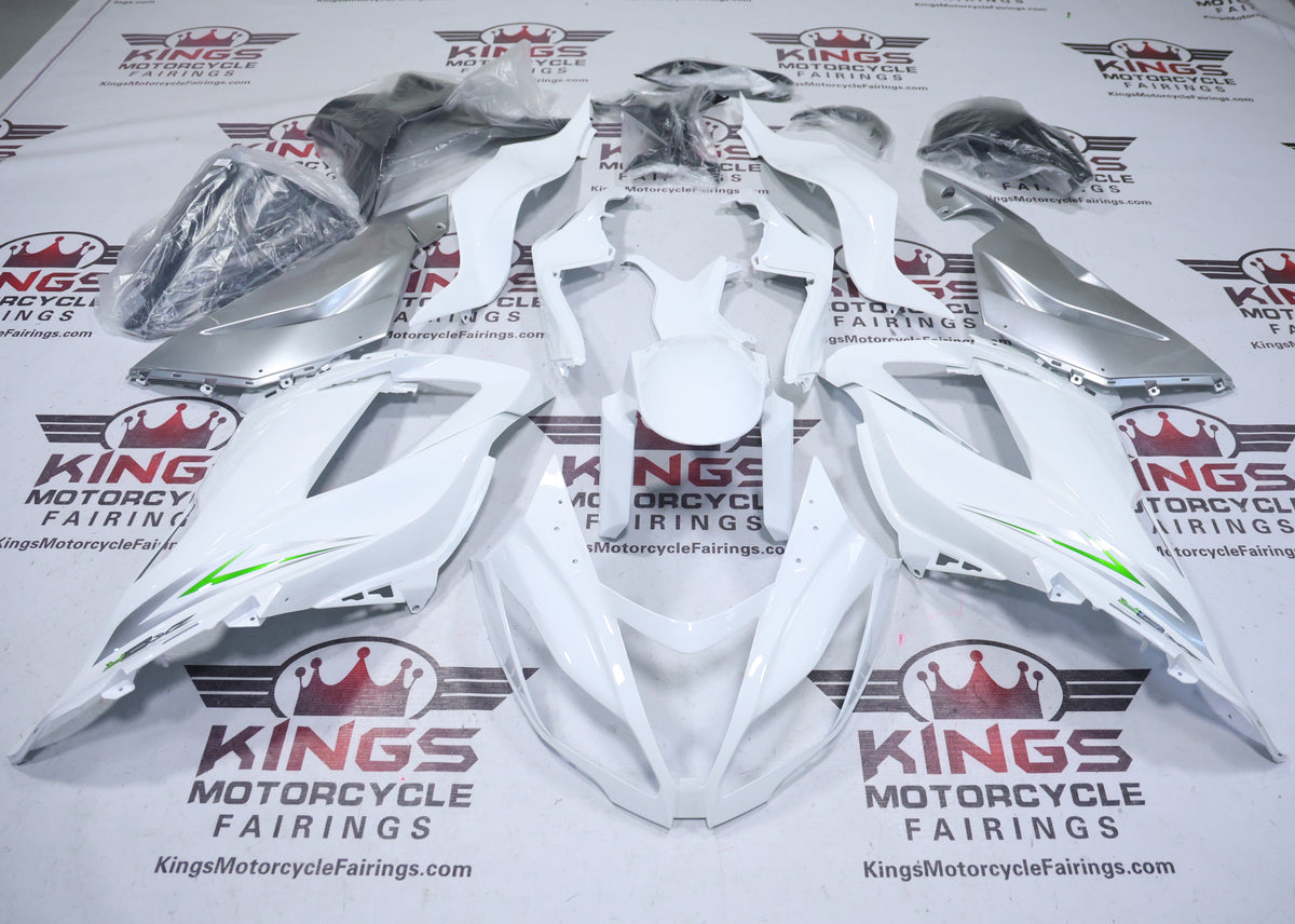 Kawasaki Ninja ZX6R 636 Fairings (2013-2018) White, Silver, Lime Green from KingsMotorcycleFairings.com