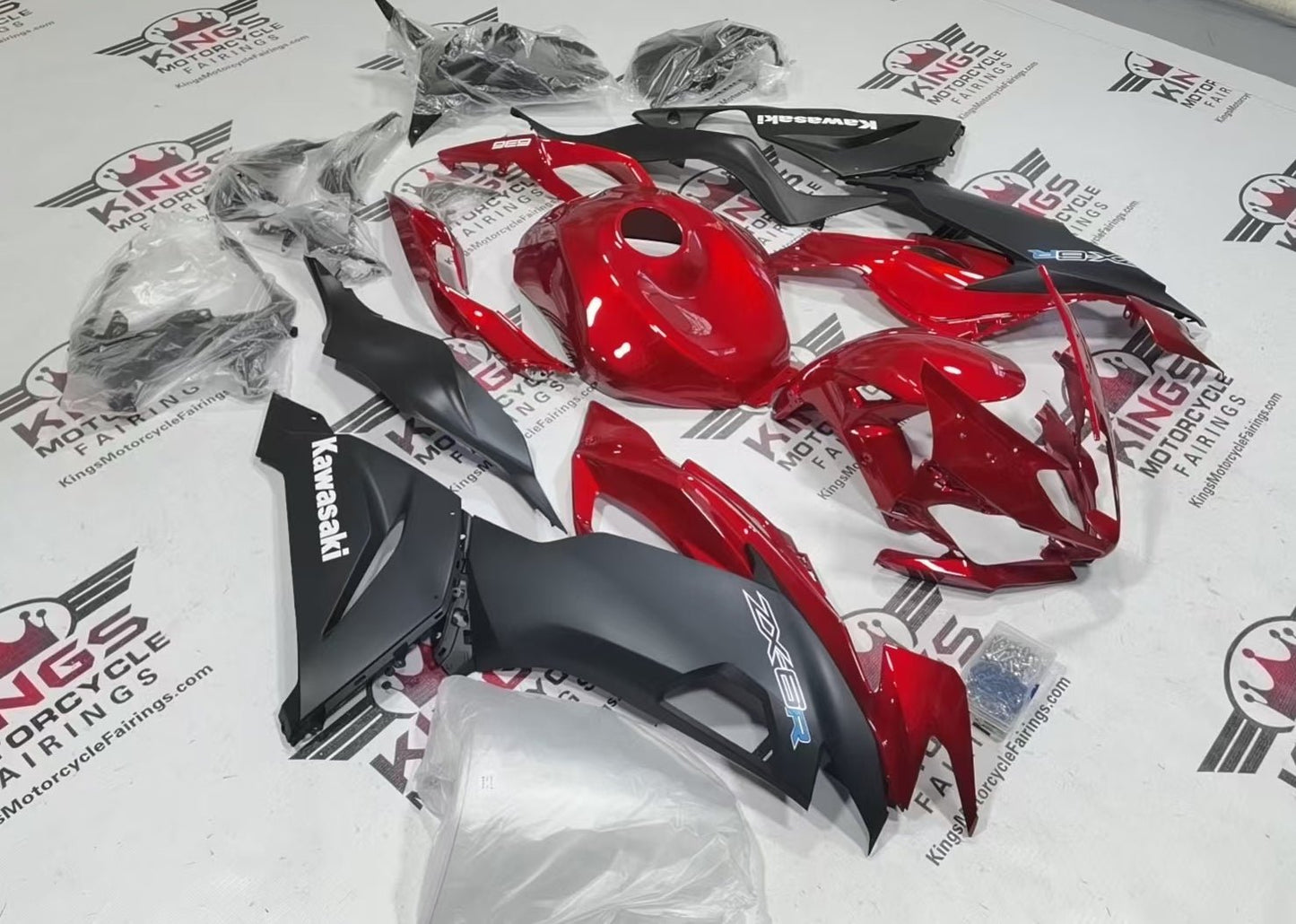 Kawasaki Ninja ZX6R 636 Fairings (2019-2023) Candy Red, Matte Black, White at KingsMotorcycleFairings.com