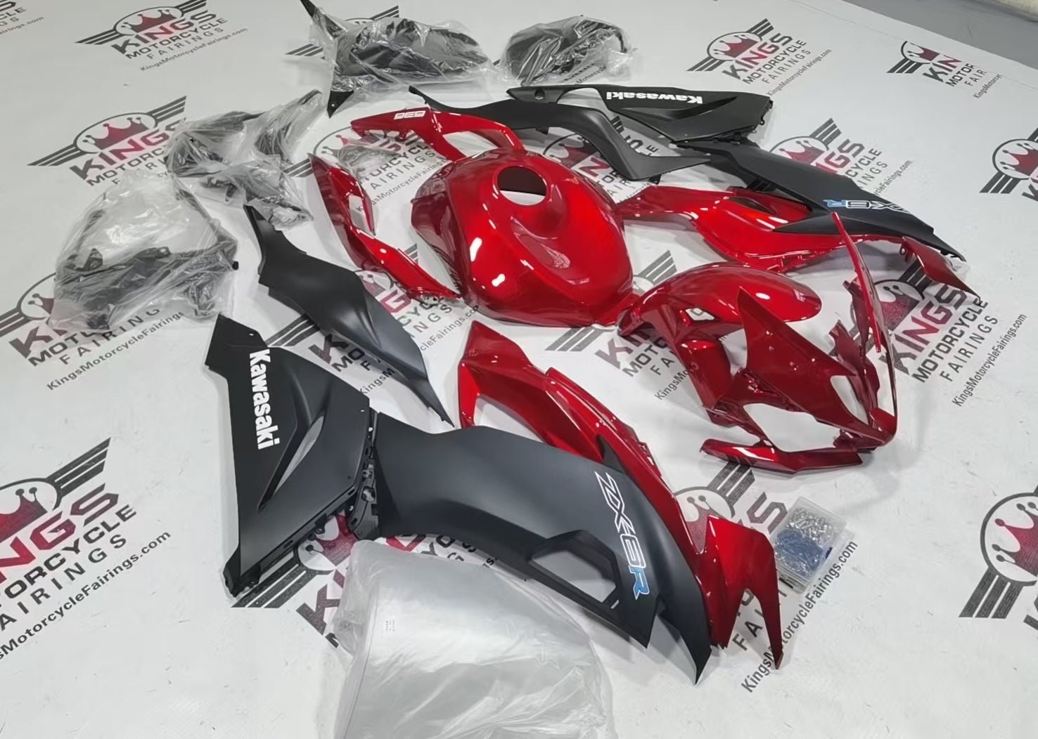 Kawasaki Ninja ZX6R 636 Fairings (2019-2023) Candy Red, Matte Black, White at KingsMotorcycleFairings.com