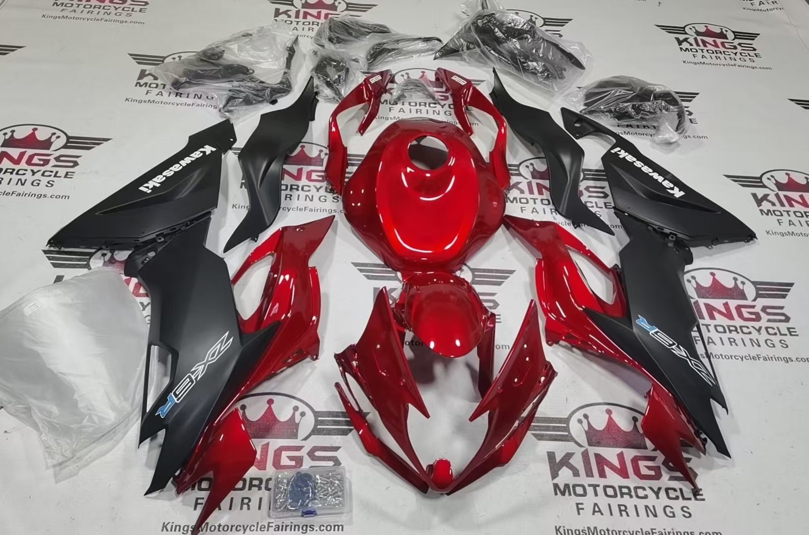 Kawasaki Ninja ZX6R 636 Fairings (2019-2023) Candy Red, Matte Black, White from KingsMotorcycleFairings.com