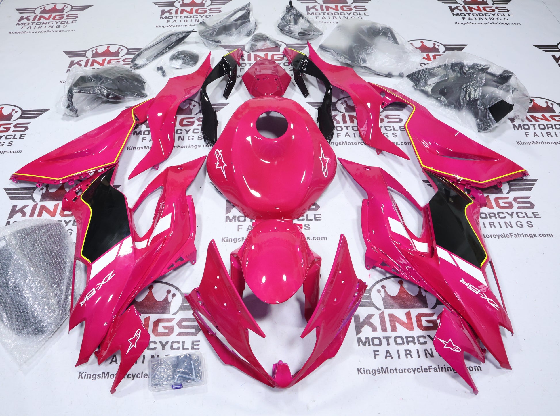 Kawasaki Ninja ZX6R 636 Fairings (2019-2023) Pink, Black, White, Yellow at KingsMotorcycleFairings.com