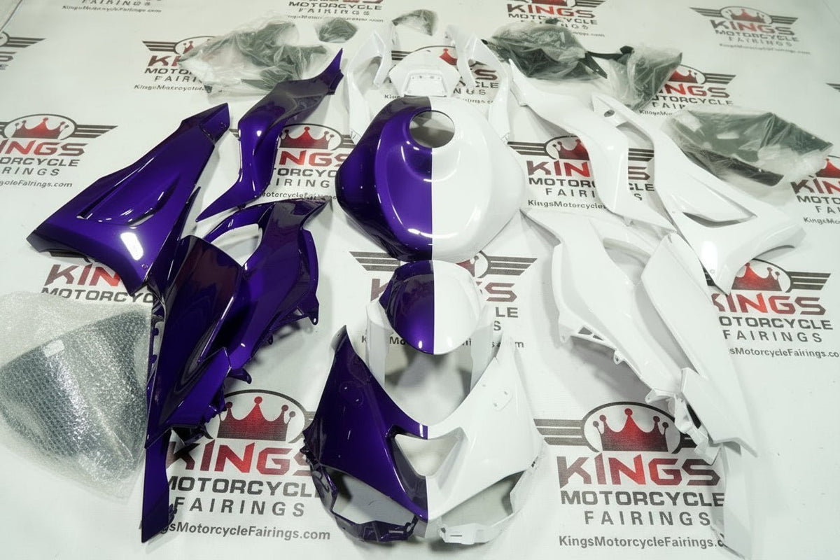 Kawasaki Ninja ZX6R 636 Fairings (2024-2025) Purple, White Half Split at KingsMotorcycleFairings.com
