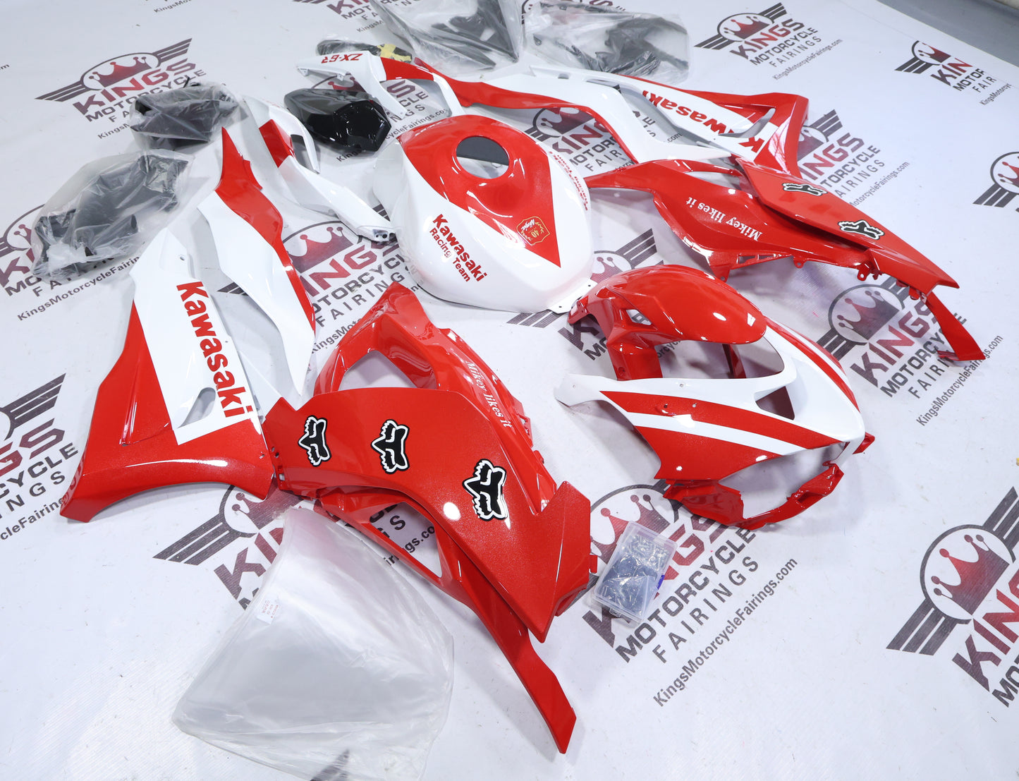 Kawasaki Ninja ZX6R 636 Fairings (2024-2025) Red, White Fox at KingsMotorcycleFairings.com