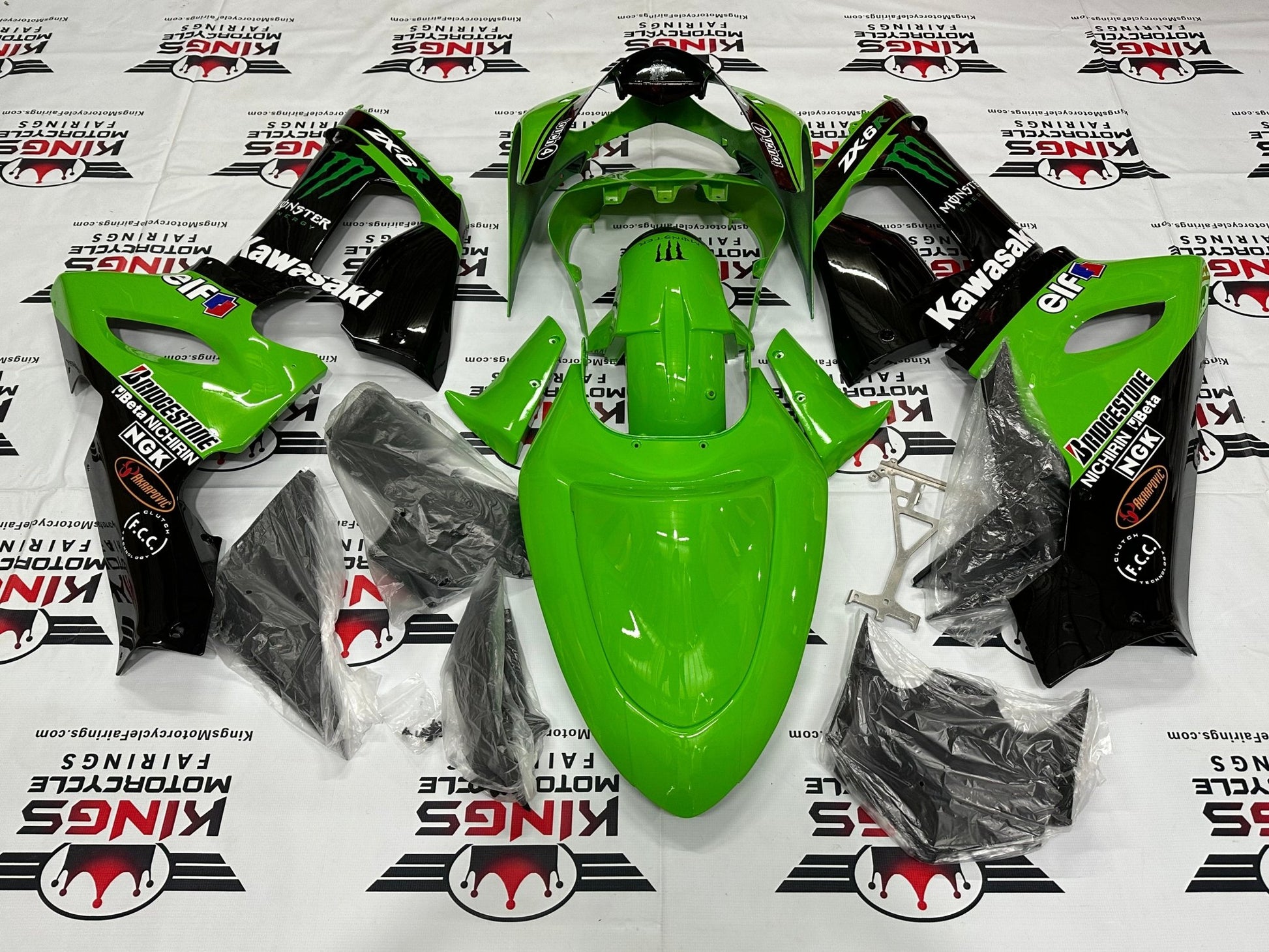 Kawasaki Ninja ZX6R Fairings (2005-2006) Green, Black, Monster Elf from KingsMotorcycleFairings.com