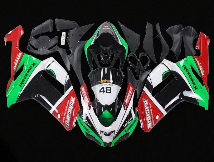 Kawasaki Ninja ZX6R 636 Fairings (2007-2008) Red, Green, Black, White Motocard at KingsMotorcycleFairings.com