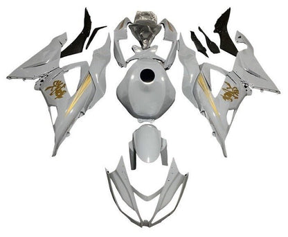 Kawasaki Ninja ZX6R Fairings (2013-2018) White, Gold Kanji from KingsMotorcycleFairings.com