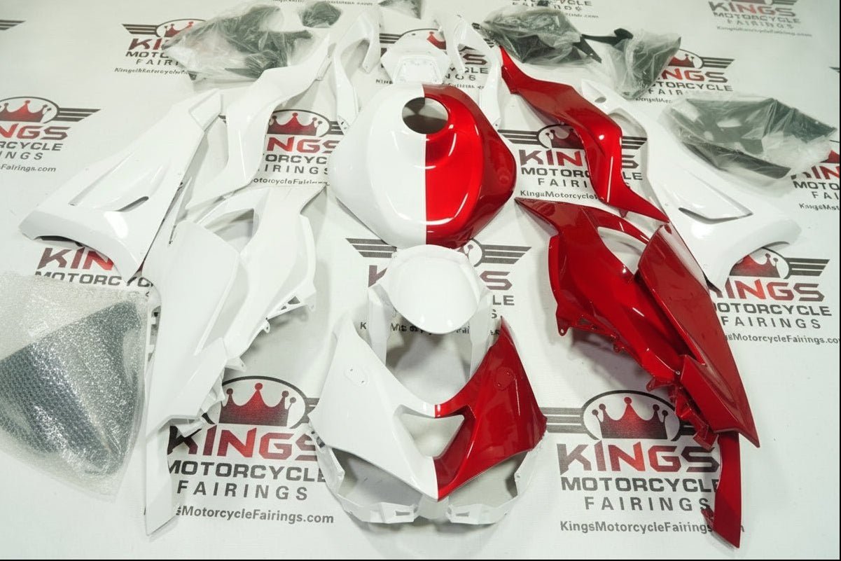 Kawasaki Ninja ZX6R Fairings (2024-2025) White, Red Half Split from KingsMotorcycleFairings.com