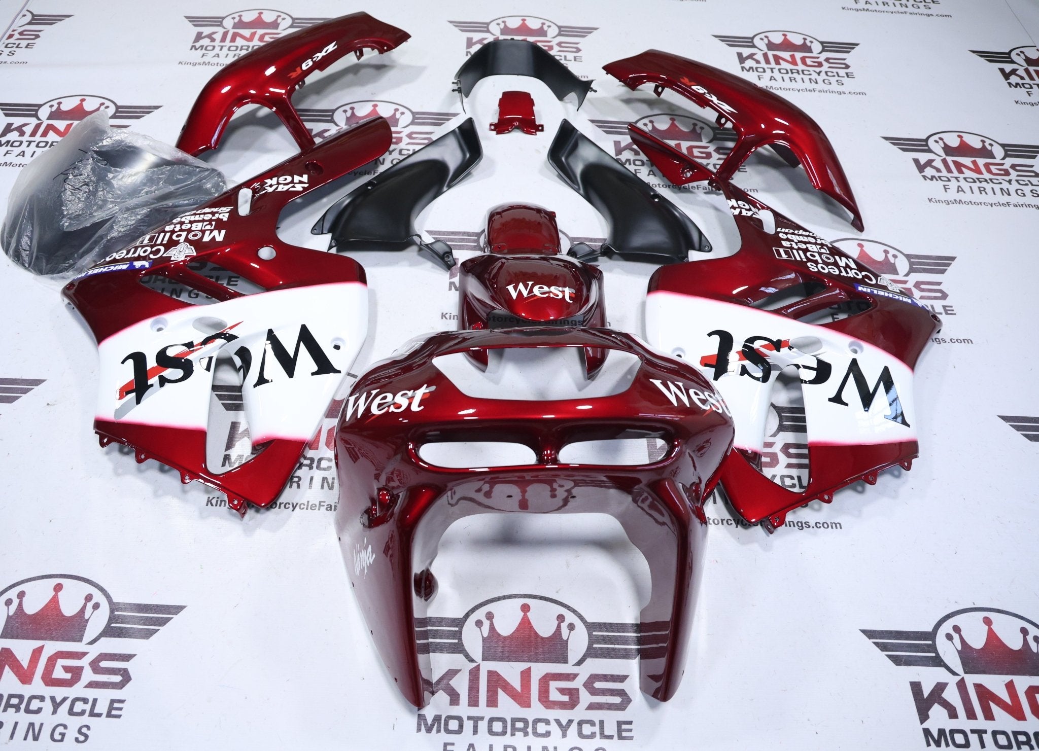 Kawasaki Ninja ZX9R Fairings (1994-1997) Dark Red, White
