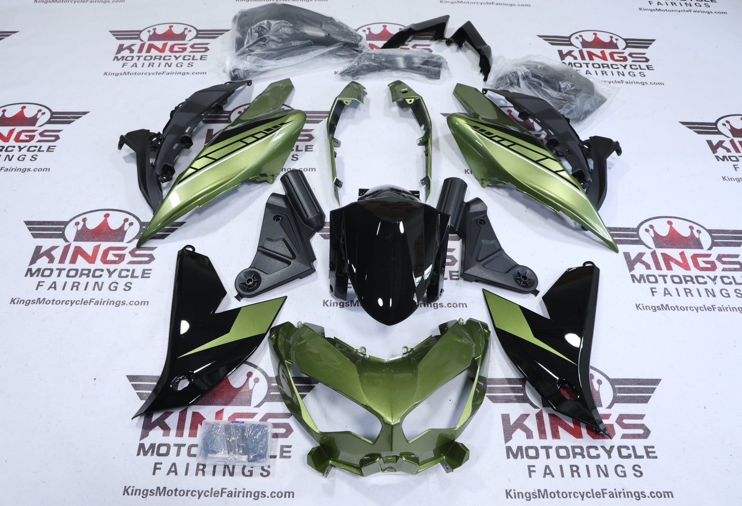 Kawasaki Versys 650 Fairings (2022-2025) Olive Green, Black at KingsMotorcycleFairings.com