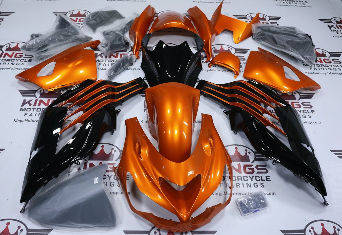 Kawasaki ZX-14R Fairings (2012-2024) Orange, Black Gloss from KingsMotorcycleFairings.com
