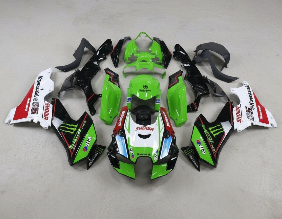 Kawasaki ZX10RR Fairings (2021-2025) Green, Black, White Monster at KingsMotorcycleFairings.com