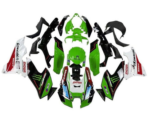 Kawasaki ZX10RR Fairings (2021-2025) Green, Black, White Monster at KingsMotorcycleFairings.com