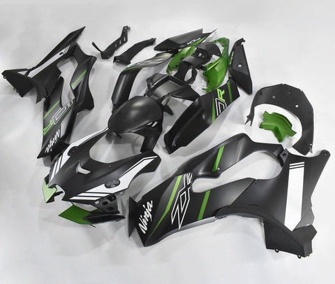 Kawasaki ZX10RR Fairings (2021-2025) Matte Black, White, Green Stripe at KingsMotorcycleFairings.com