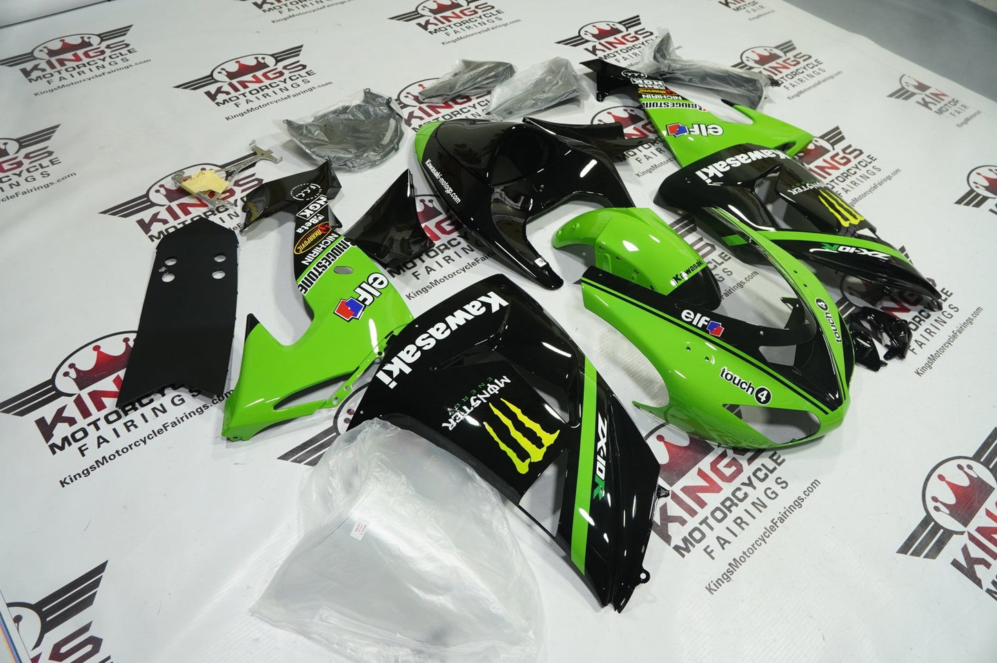 Kawasaki ZX10R Fairing Kit (2006-2007) Green, Black Monster Energy at KingsMotorcycleFairings.com