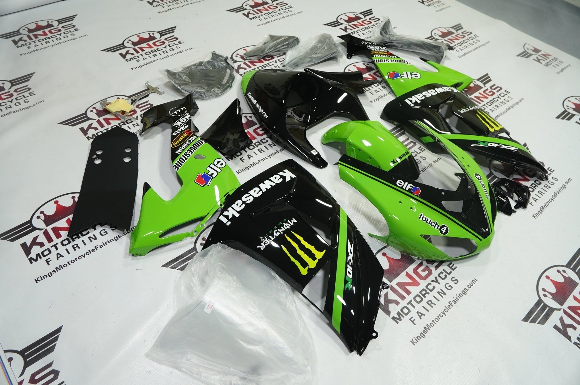 Kawasaki ZX10R Fairing Kit (2006-2007) Green, Black Monster Energy at KingsMotorcycleFairings.com