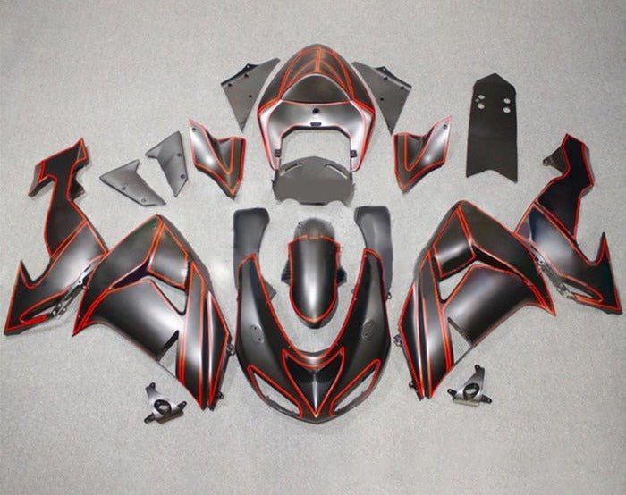 Kawasaki ZX10R Fairing Kit (2006-2007) Matte Black, Red Pinstripe at KingsMotorcycleFairings.com