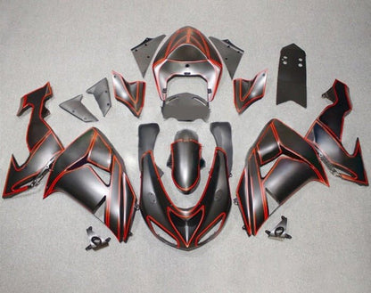 Kawasaki ZX10R Fairing Kit (2006-2007) Matte Black, Red Pinstripe at KingsMotorcycleFairings.com