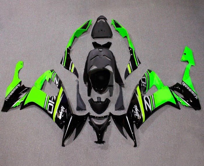 Kawasaki ZX10R Fairing Kit (2008-2010) Black, Green, Silver at KingsMotorcycleFairings.com