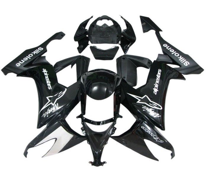 Kawasaki ZX10R Fairing Kit (2008-2010) Black, White Alpinestars at KingsMotorcycleFairings.com