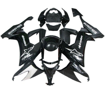 Kawasaki ZX10R Fairing Kit (2008-2010) Black, White Alpinestars at KingsMotorcycleFairings.com
