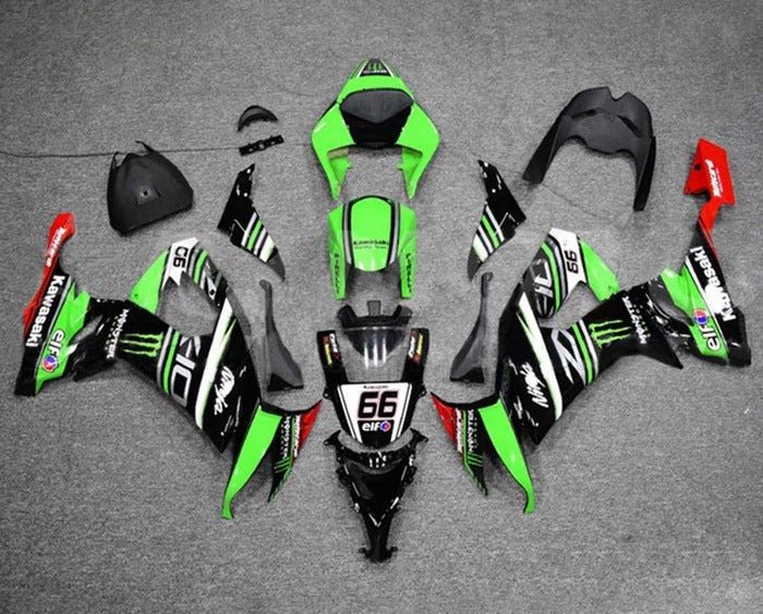 Kawasaki ZX10R Fairing Kit (2008-2010) Green, Black, Monster #66 at KingsMotorcycleFairings.com