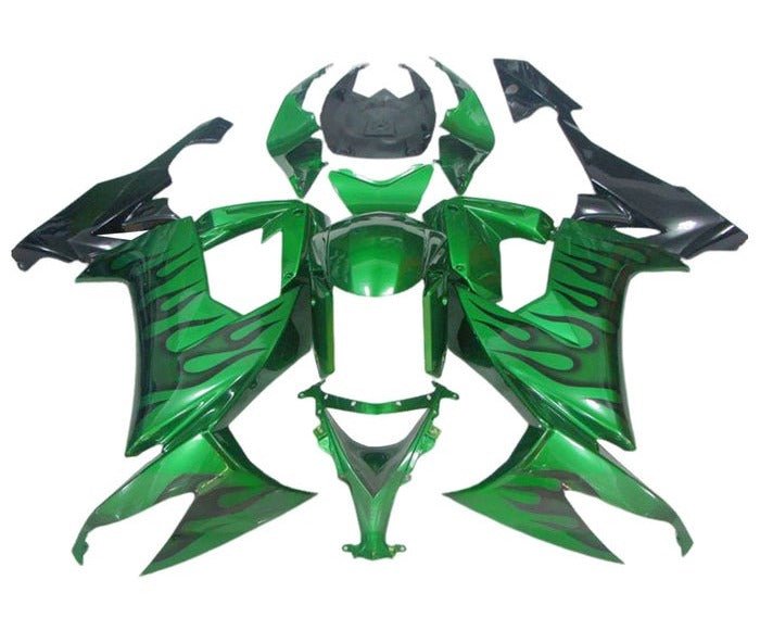 Kawasaki ZX10R Fairing Kit (2008-2010) Green Flames at KingsMotorcycleFairings.com