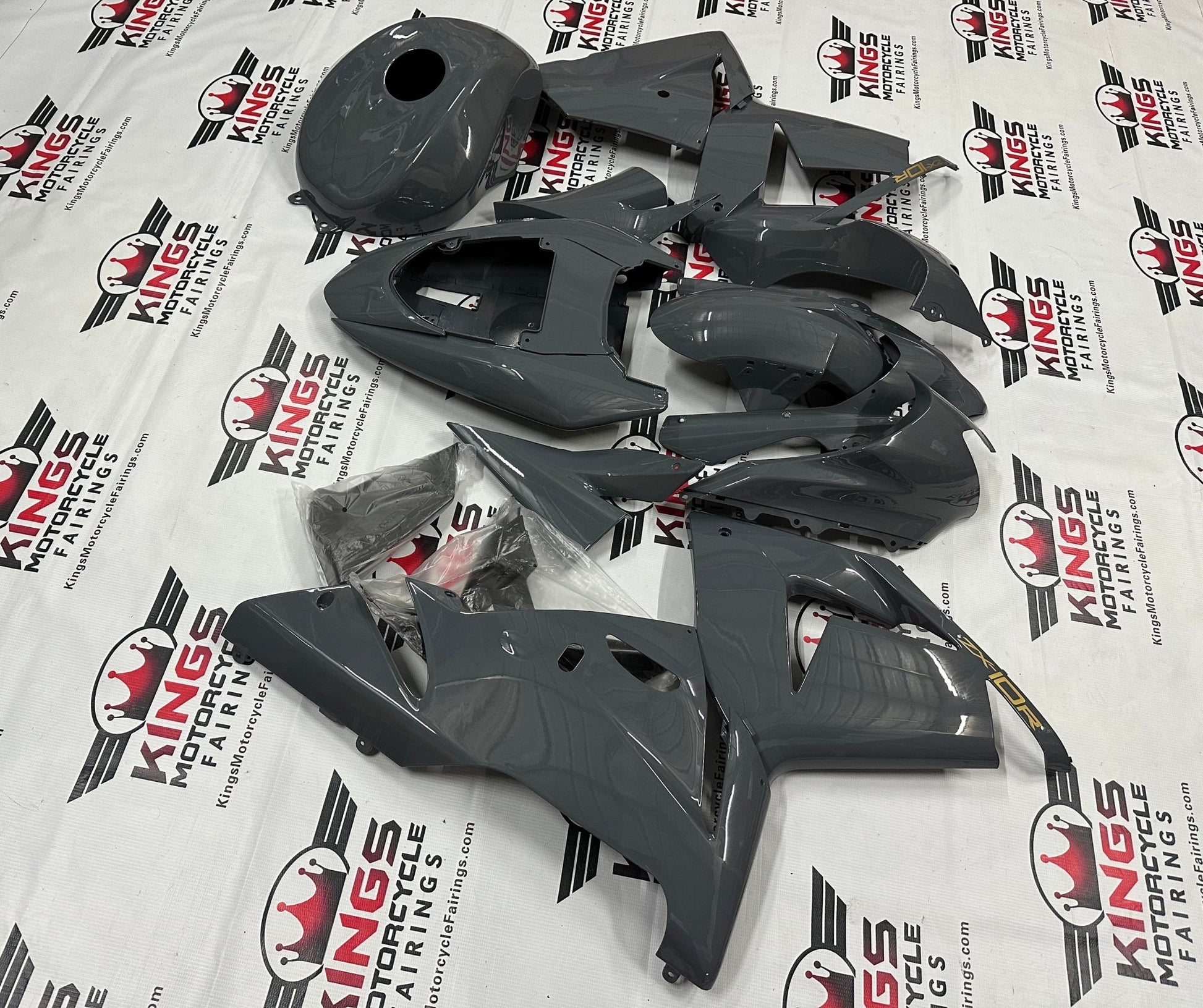 Kawasaki ZX10R Fairing set (2004-2005) Dark Nardo Gray, Gold at KingsMotorcycleFairings.com