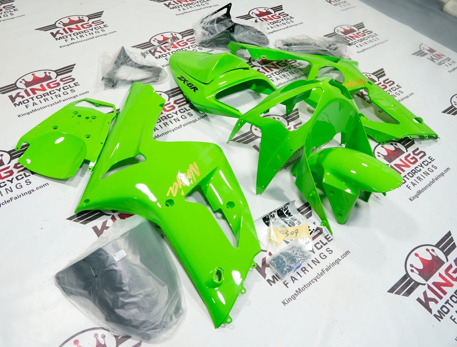 Kawasaki ZX6R 636 Fairings (2003-2004) Green, Gold from KingsMotorcycleFairings.com