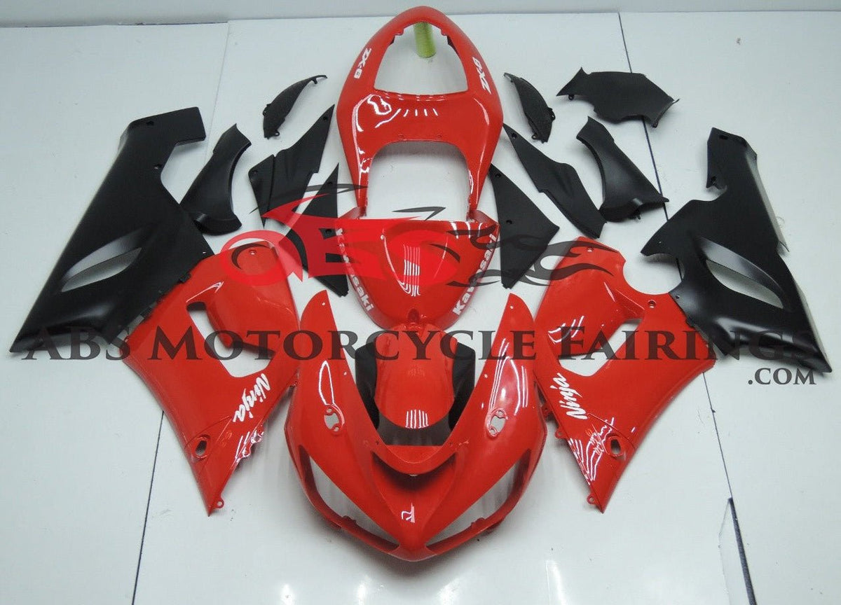 Kawasaki ZX6R 636 Fairings (2005-2006) Red, Flat Black at KingsMotorcycleFairings.com
