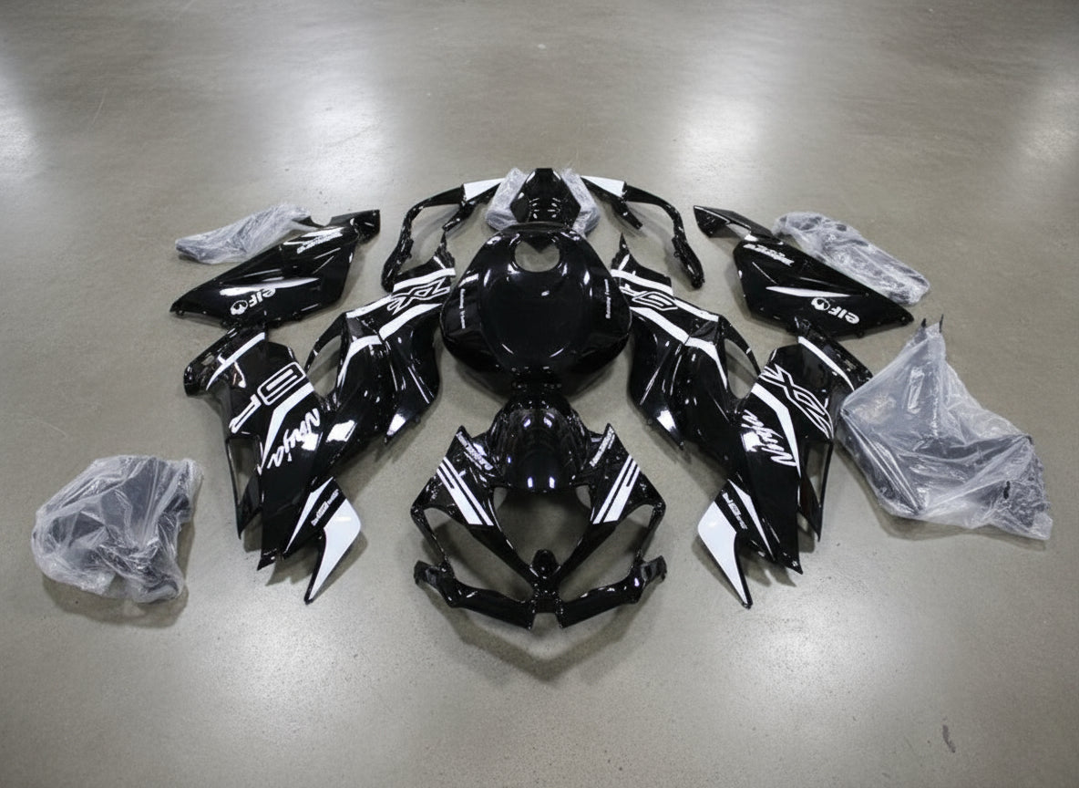 Kawasaki ZX6R 636 Fairings (2019-2023) Black, White Stripe at KingsMotorcycleFairings.com