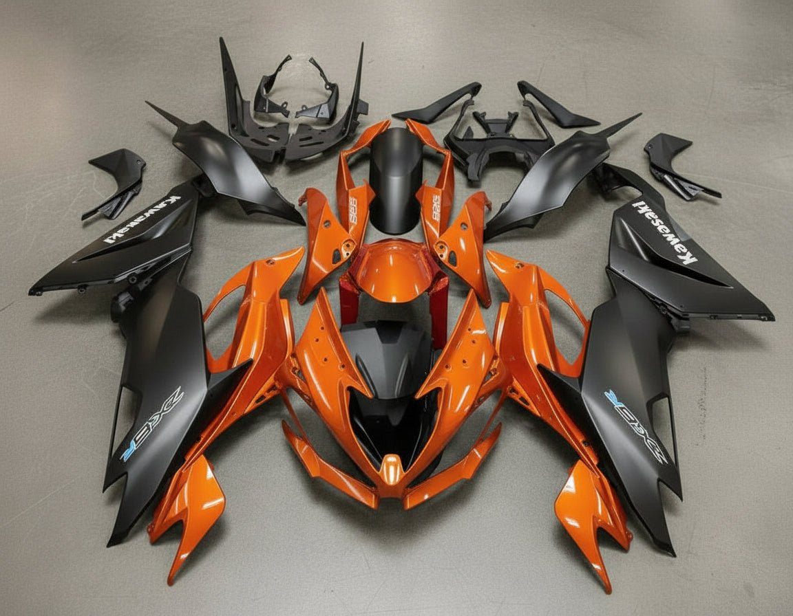 Kawasaki ZX6R 636 Fairings (2019-2023) Orange Gloss, Matte Black at KingsMotorcycleFairings.com