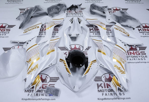 Kawasaki ZX6R 636 Fairings (2019-2023) White, Gold, Black, Honeycomb at KingsMotorcycleFairings.com