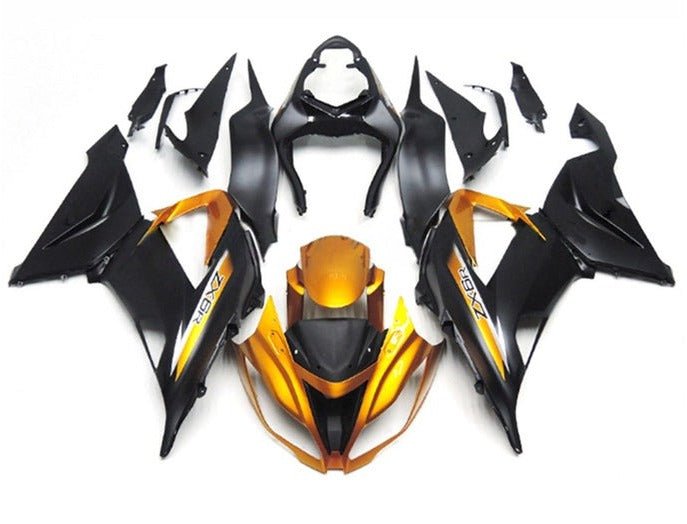 Kawasaki ZX6R Fairings (2013-2018) Gold Gloss, Black Gloss at KingsMotorcycleFairings.com
