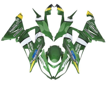 Kawasaki ZX6R Fairings (2013-2018) Green, White, Yellow at KingsMotorcycleFairings.com