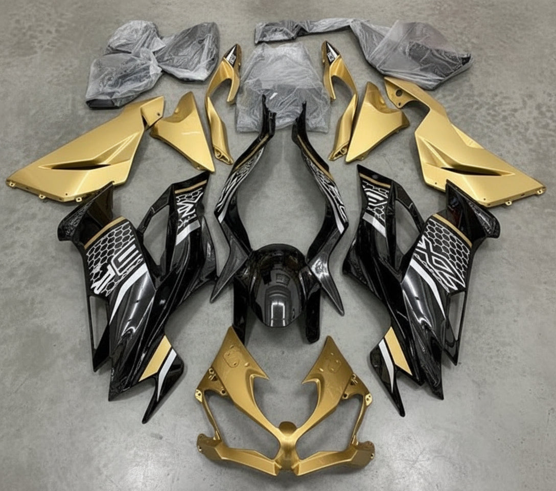 Kawasaki ZX6R Fairings (2019-2023) Gold, Black, White at KingsMotorcycleFairings.com