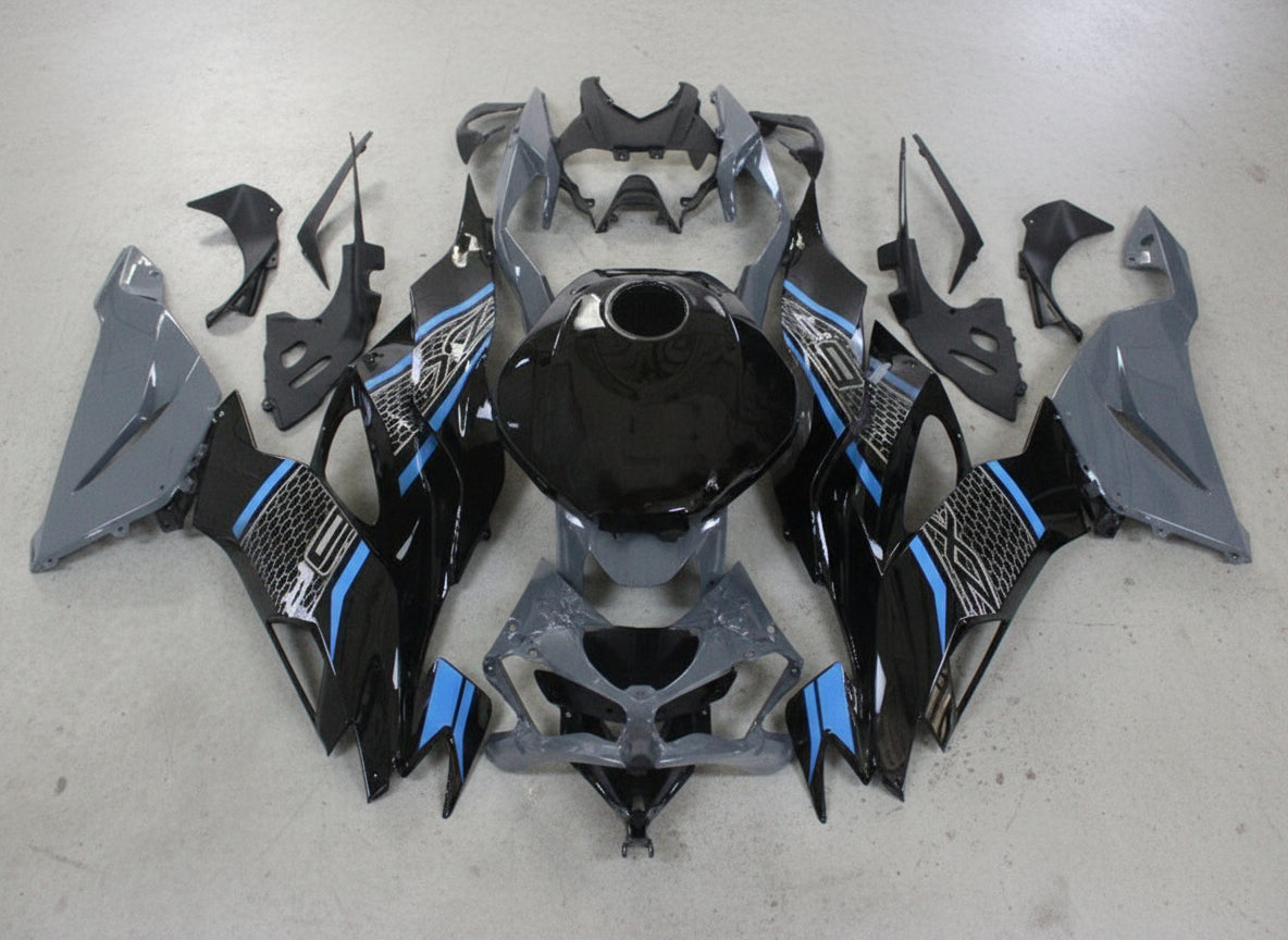 Kawasaki ZX6R Fairings (2019-2023) Gray, Black, Blue at KingsMotorcycleFairings.com