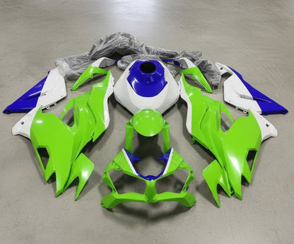 Kawasaki ZX6R Fairings (2019-2023) Green, White, Blue at KingsMotorcycleFairings.com