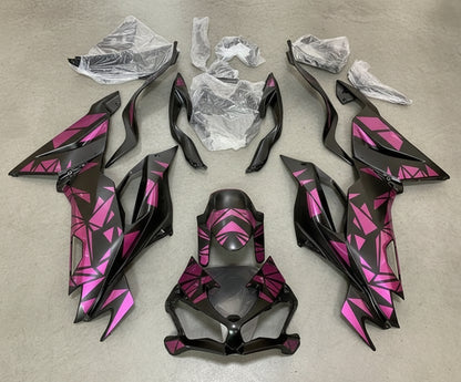 Kawasaki ZX6R Fairings (2019-2023) Matte Black, Pink Geo at KingsMotorcycleFairings.com