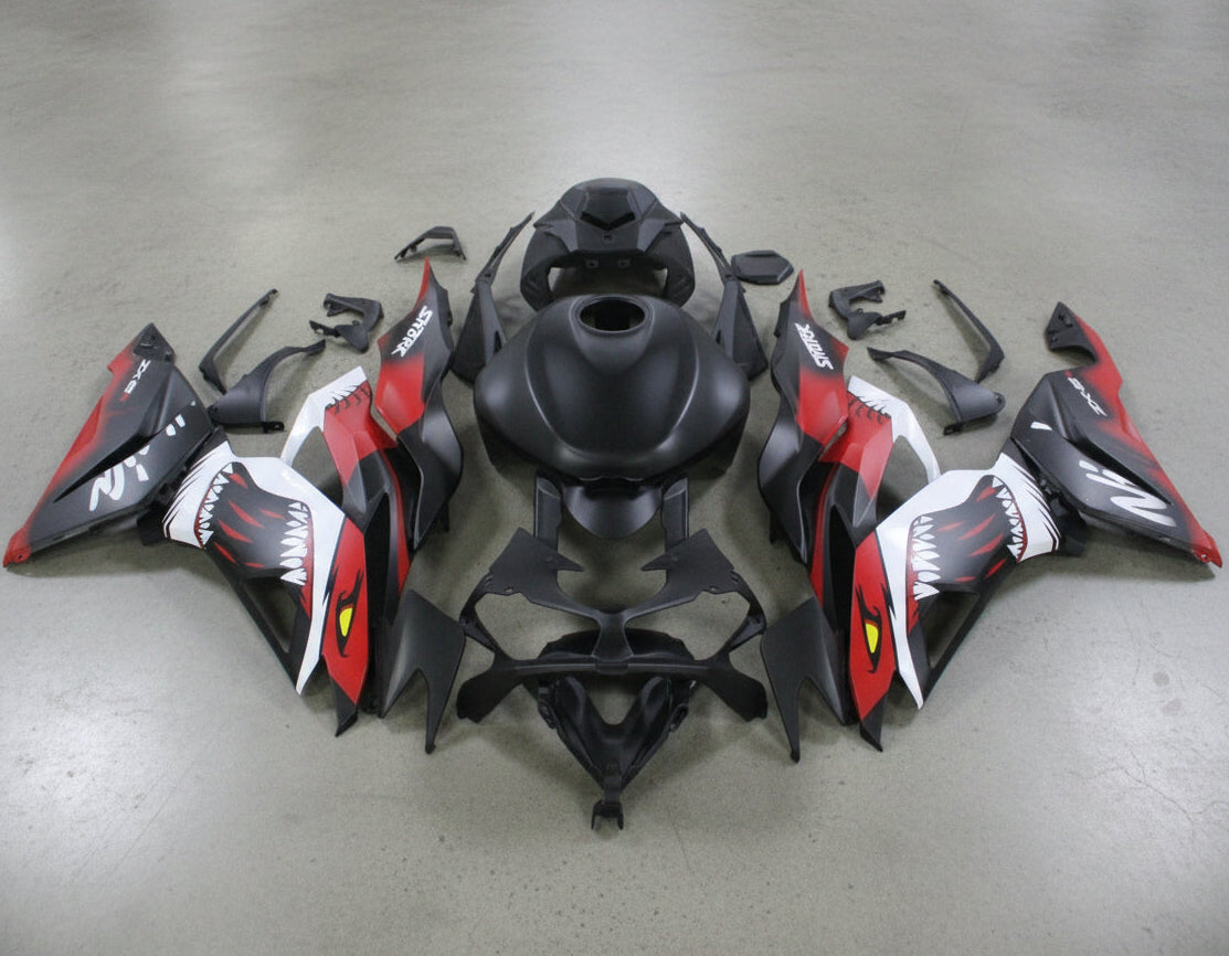 Kawasaki ZX6R Fairings (2019-2023) Matte Black, Red, White Shark at KingsMotorcycleFairings.com