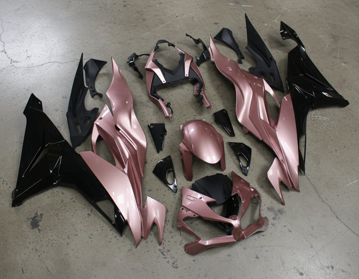 Kawasaki ZX6R Fairings (2019-2023) Pink Champagne, Black at KingsMotorcycleFairings.com